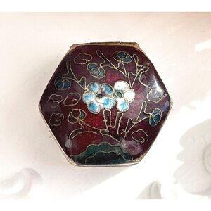 Cloissone Chinese Floral Hexagon Velvet Trinket | jewelry | Ring | Pill Box